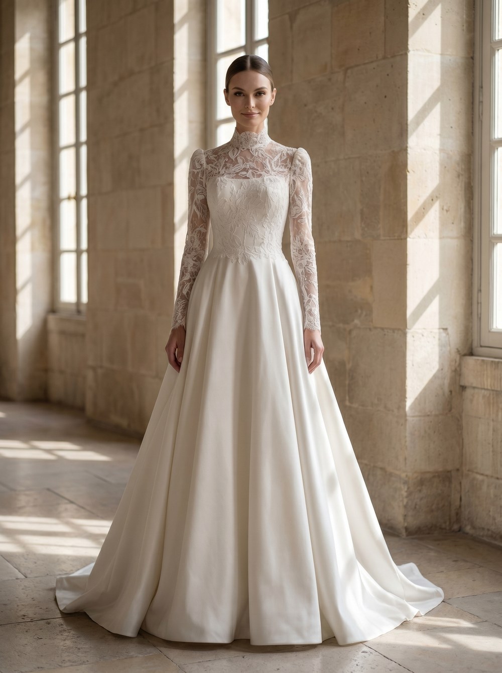 Marguerite — French Lace and Silk Mikado A-line gown